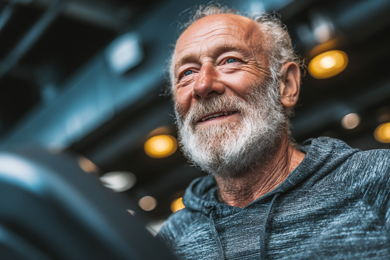 Група людей зрілого віку займається йогою на природі